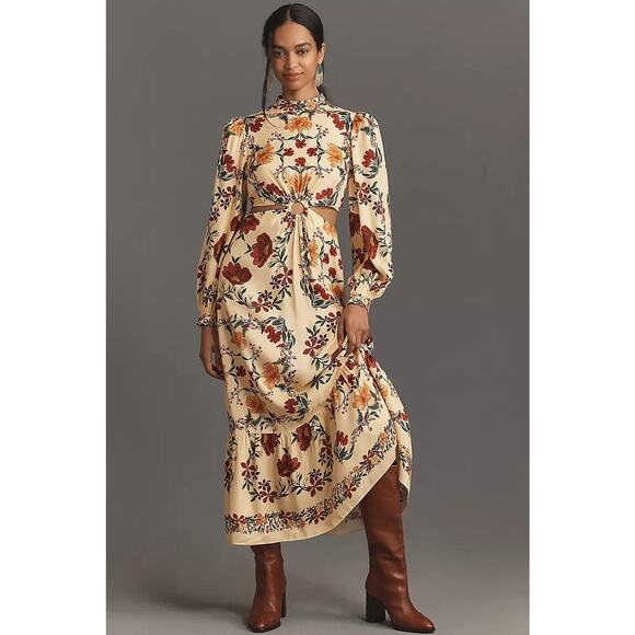 FARM Rio Dresses & Skirts - NWT Farm Rio x Anthropologie Long-Sleeve Cutout Maxi Dress Size L Yellow #8A553
